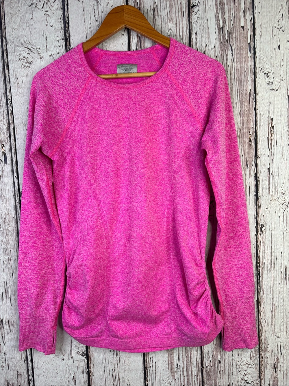 Athleta Bright Heather Pink Fastest Track Long Sleeve Shirt Medium Thumb Holes